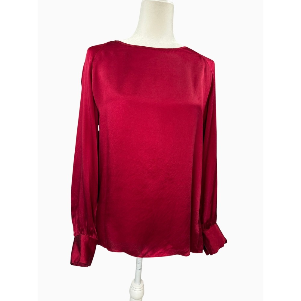 Scilla by Dora Landa Women's L Red 100% Silk Keyhole Blouse Statement Cuffs